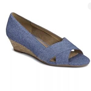 Aerosoles Shipmate Wedge Espadrille Denim Jute Open Toe Heels Sandals size 8